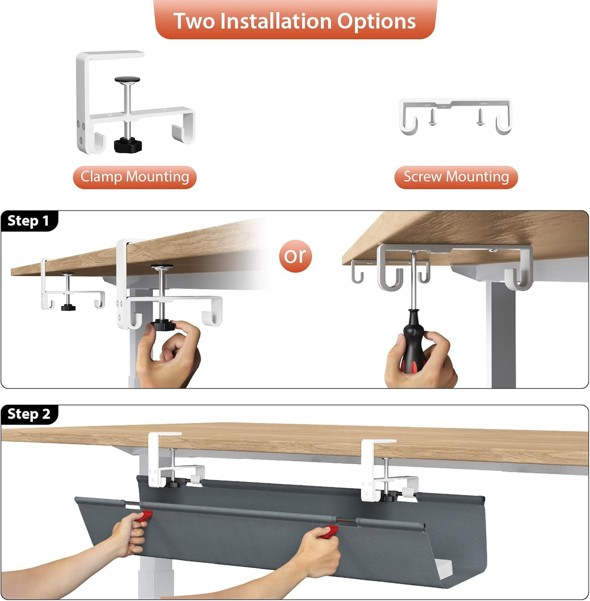 No Drill Under Desk Cable Management Tray, 36 inch Cable Management