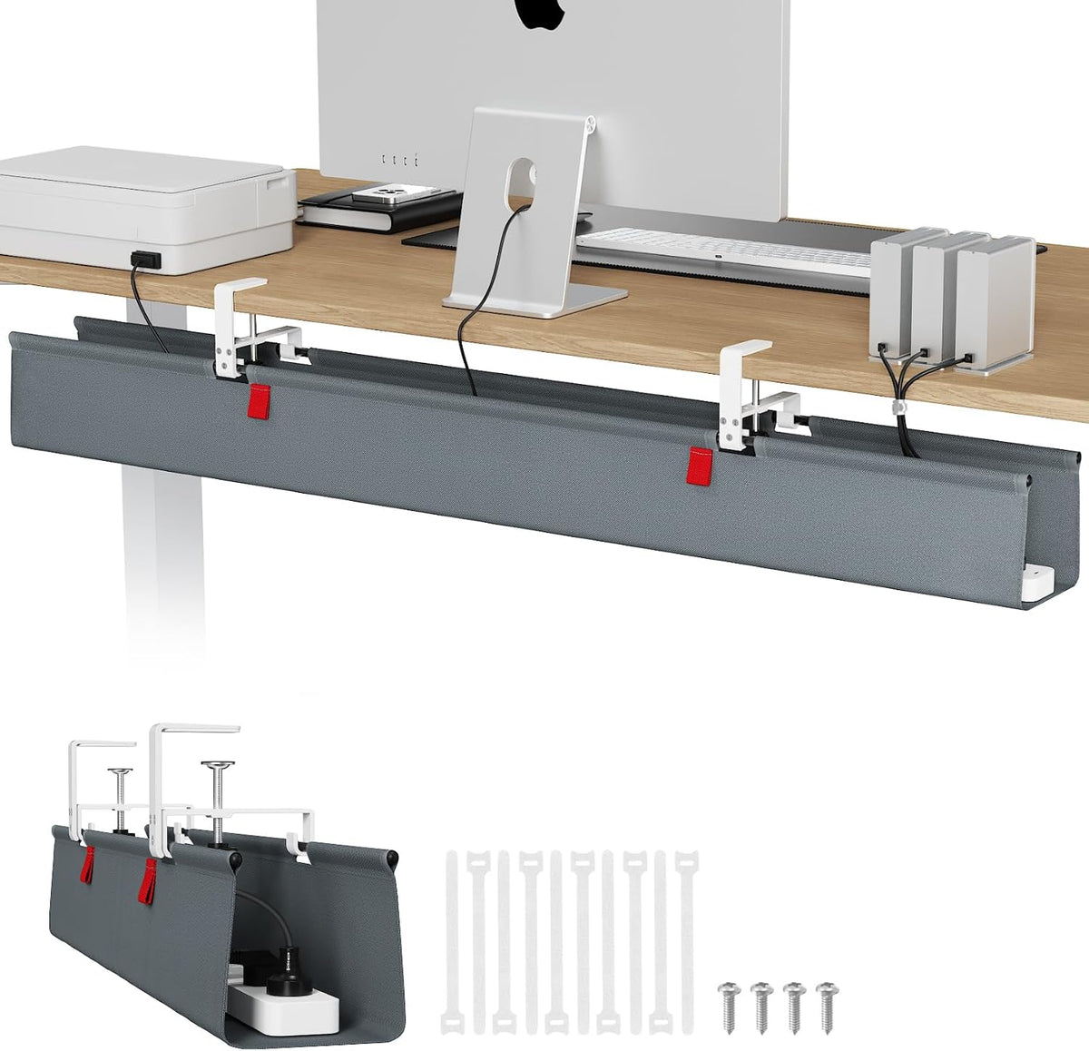 No Drill Under Desk Cable Management Tray, 36 inch Cable Management