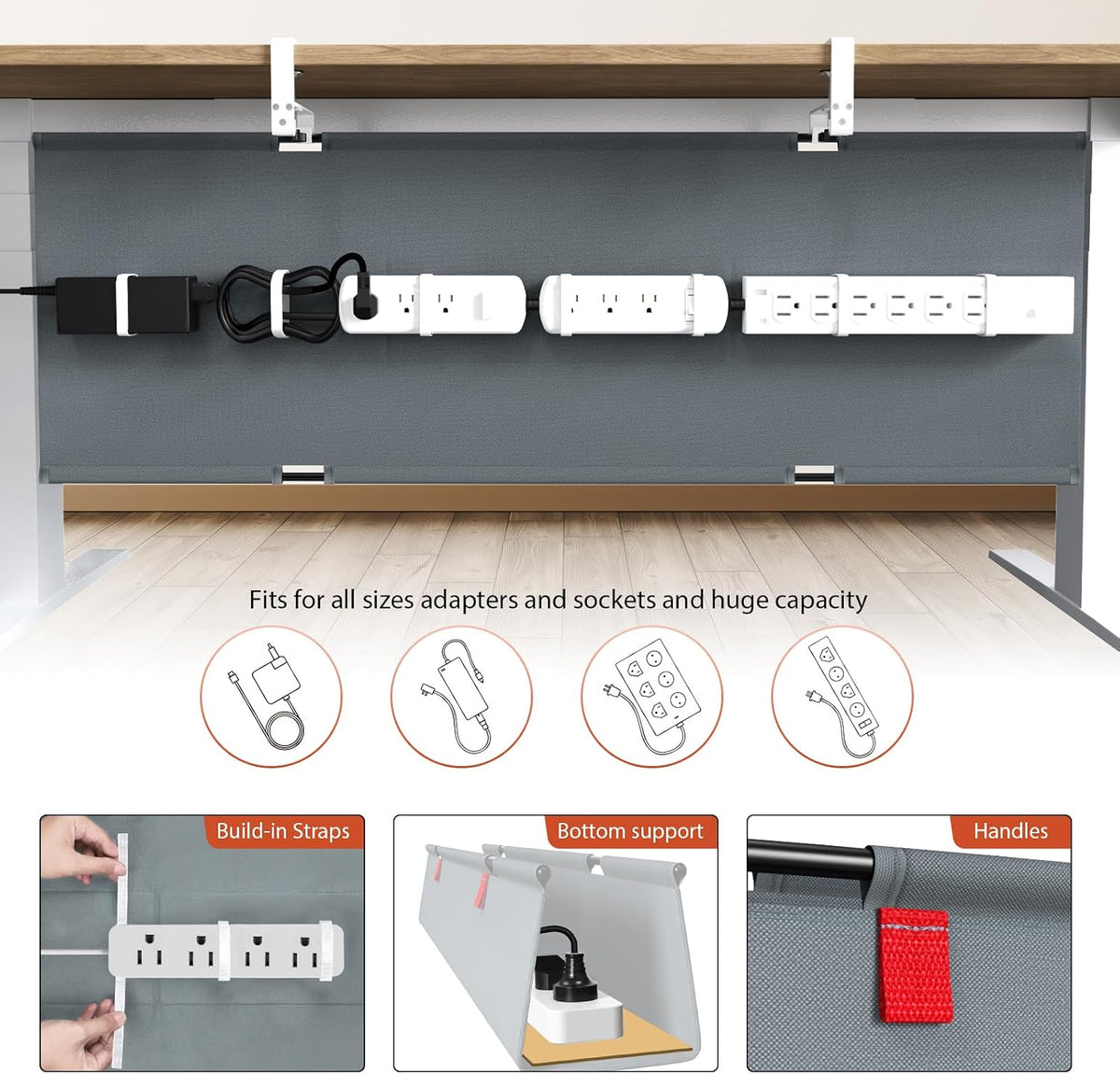 No Drill Under Desk Cable Management Tray, 36 inch Cable Management
