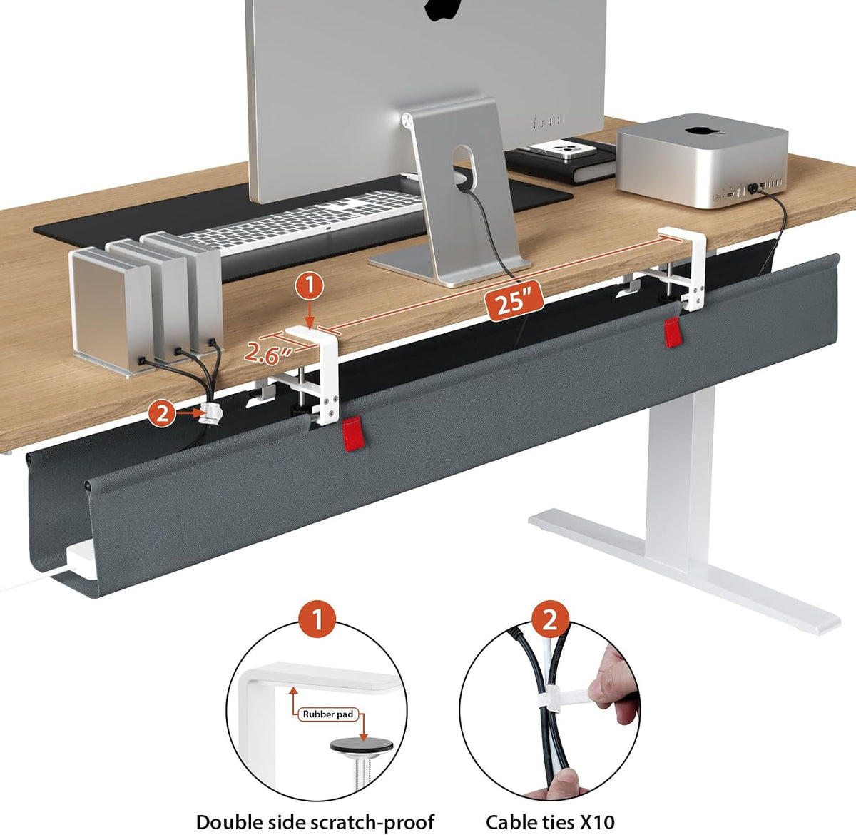 No Drill Under Desk Cable Management Tray, 36 inch Cable Management