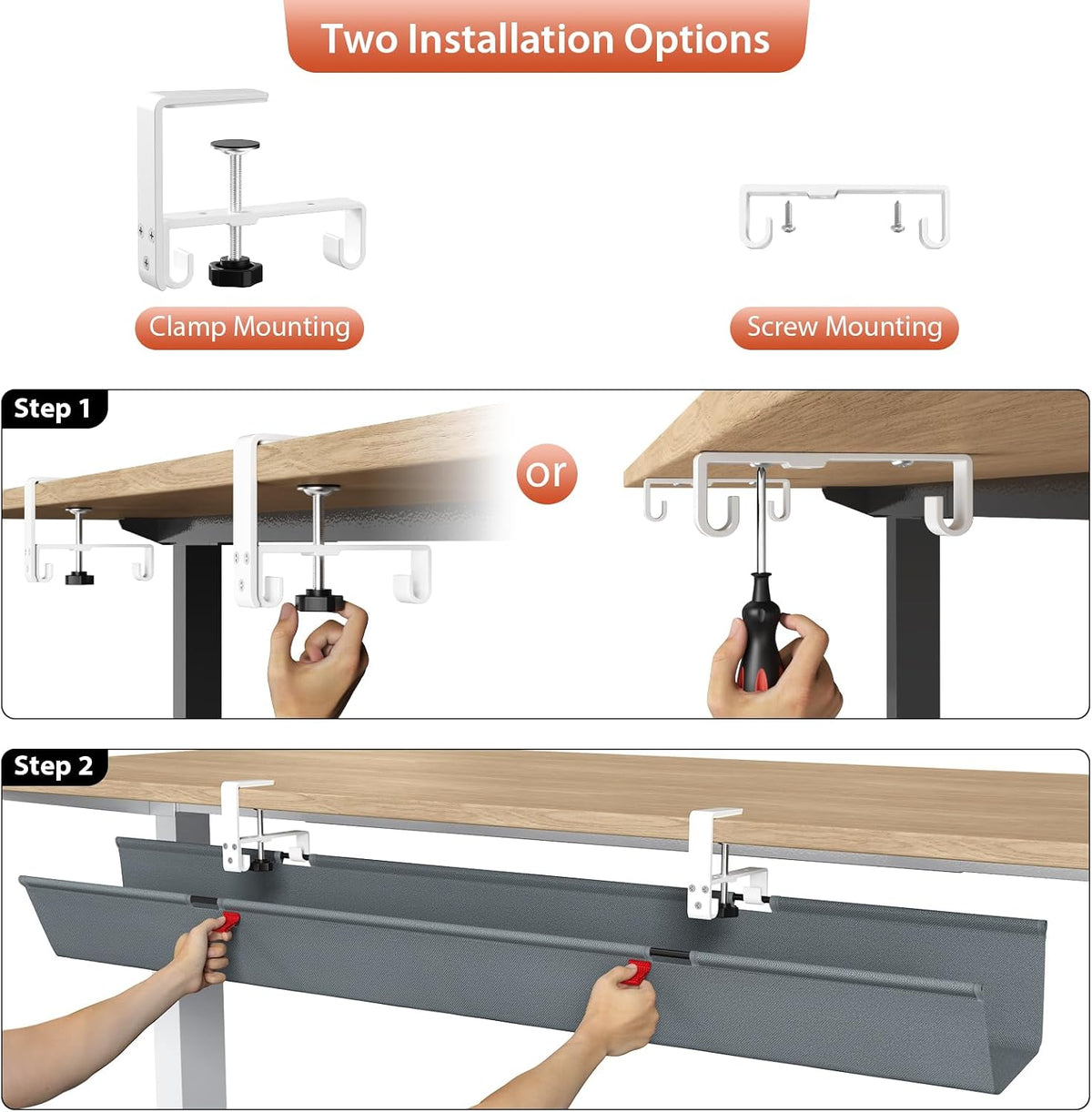 No Drill Under Desk Cable Management Tray, 36 inch Cable Management