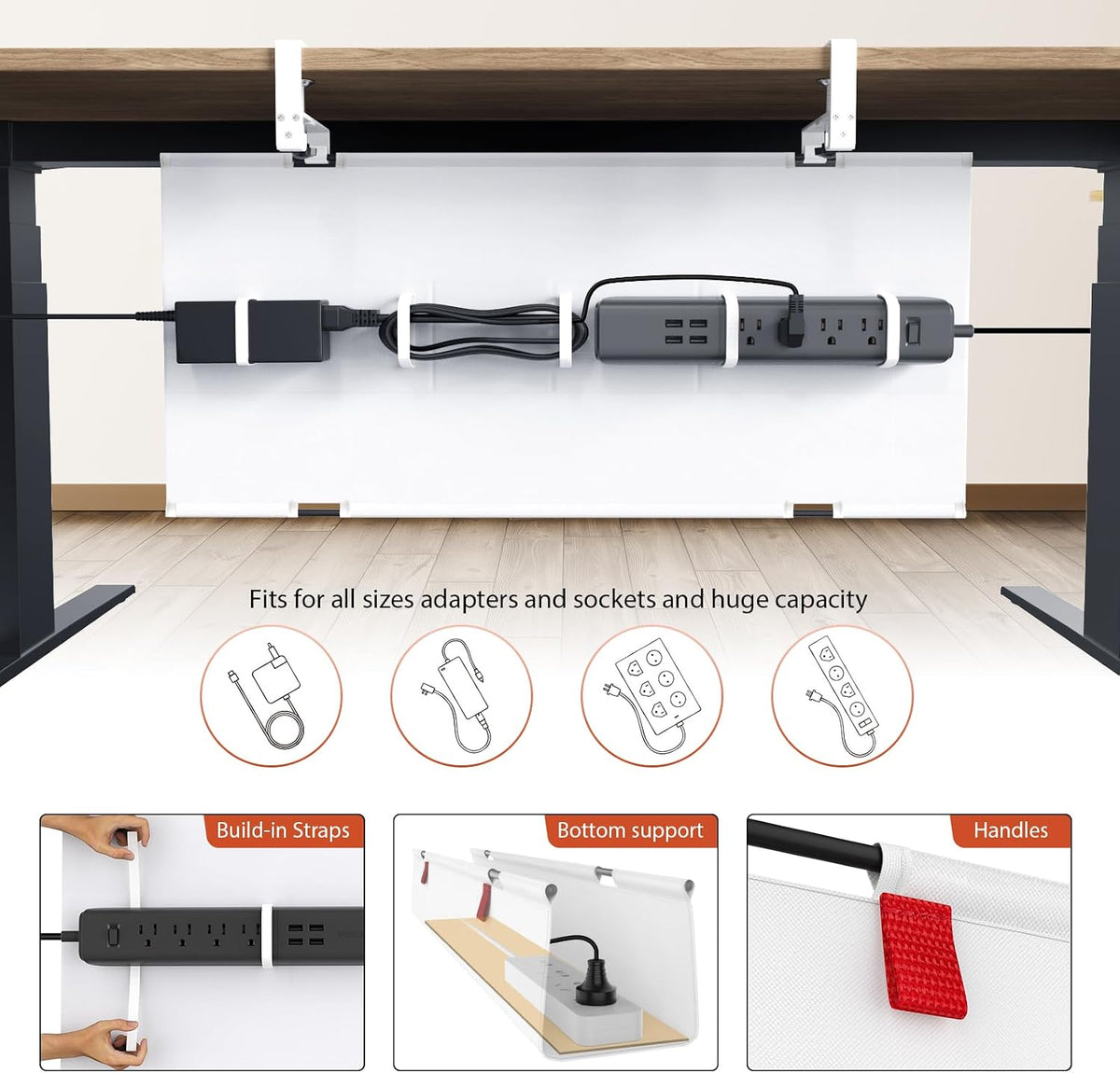 No Drill Under Desk Cable Management Tray, 36 inch Cable Management
