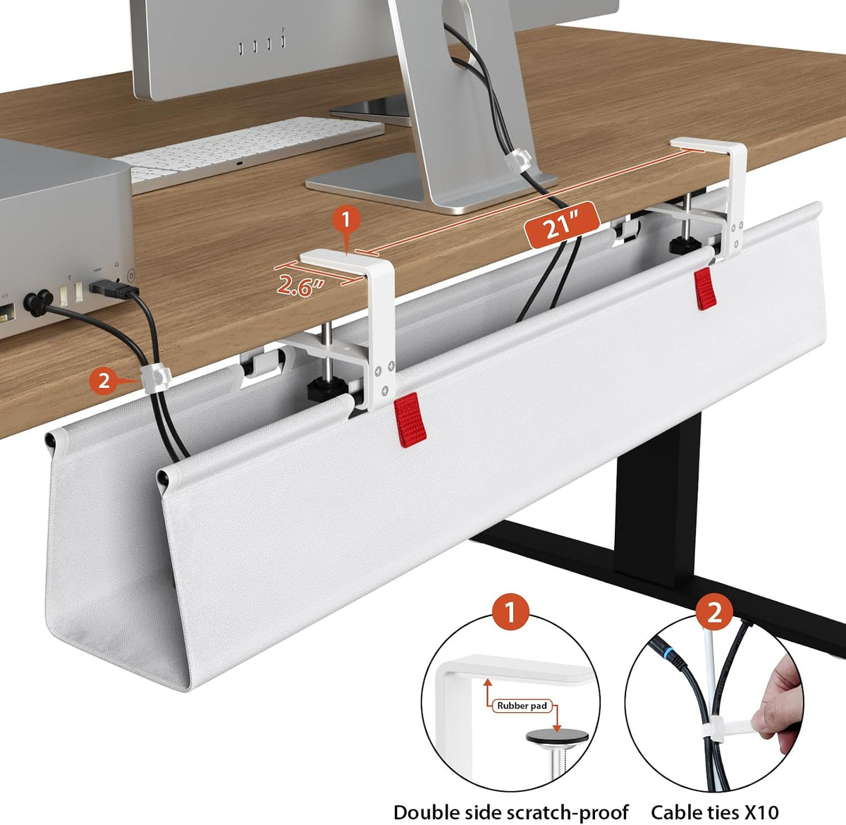 No Drill Under Desk Cable Management Tray, 36 inch Cable Management