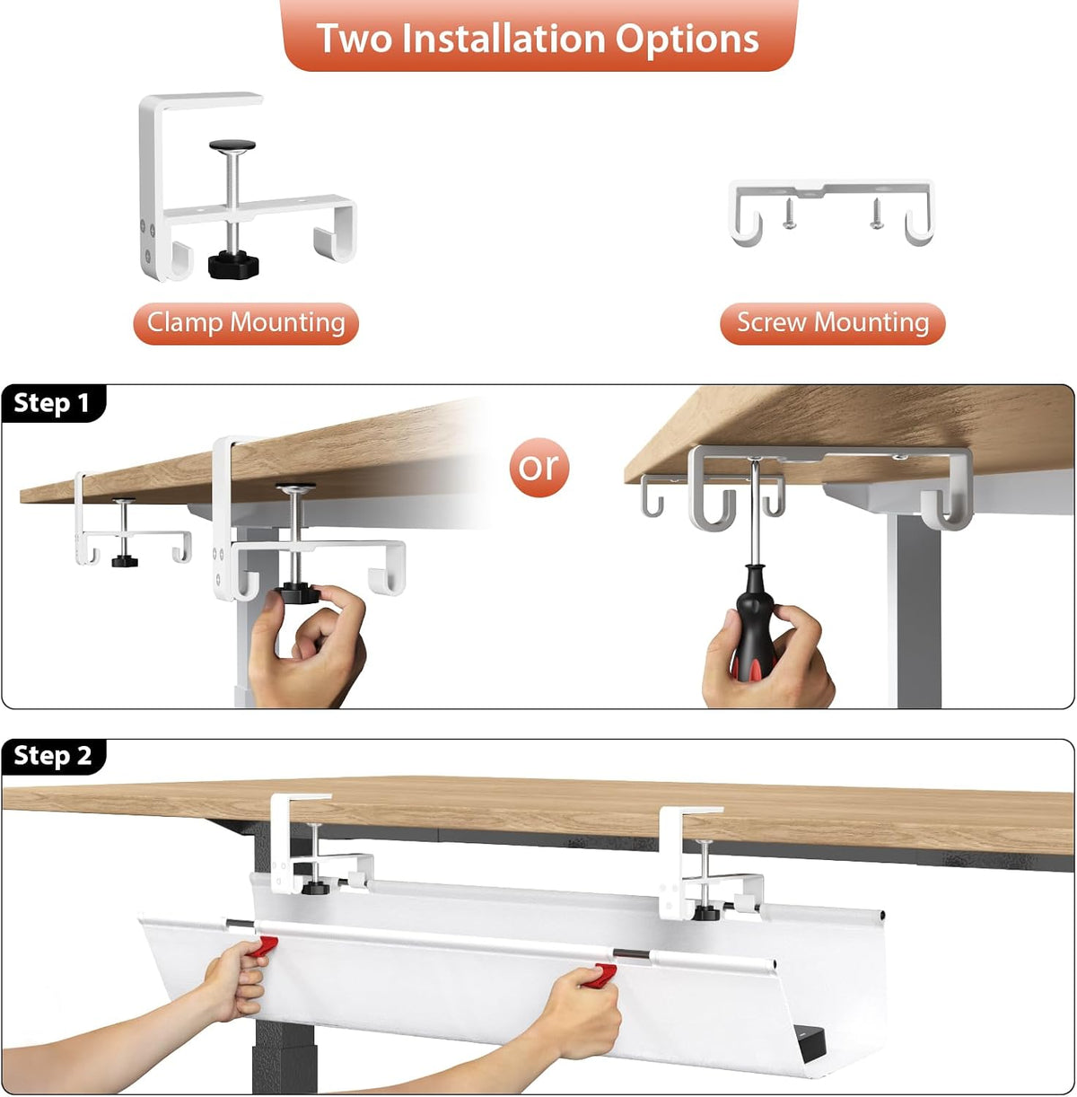 No Drill Under Desk Cable Management Tray, 36 inch Cable Management