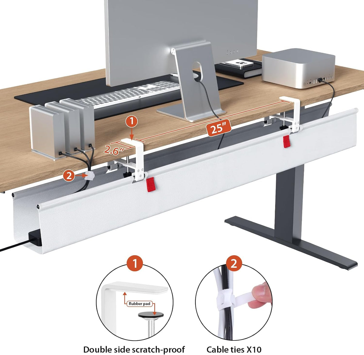 No Drill Under Desk Cable Management Tray, 36 inch Cable Management