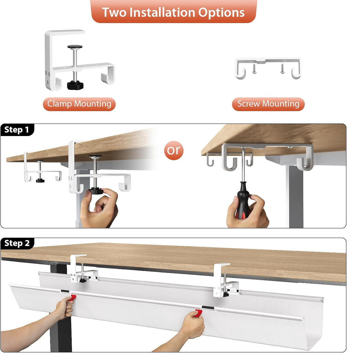 No Drill Under Desk Cable Management Tray, 36 inch Cable Management