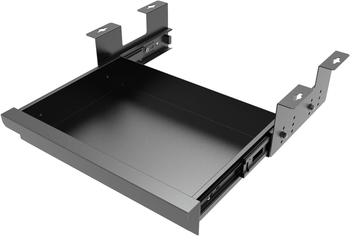 Under Desk Sliding Drawer for Office Desk or Table, Pull-out Storage Organizer for Sit-Stand Workstation with High Crosspiece under Desktop (Black)