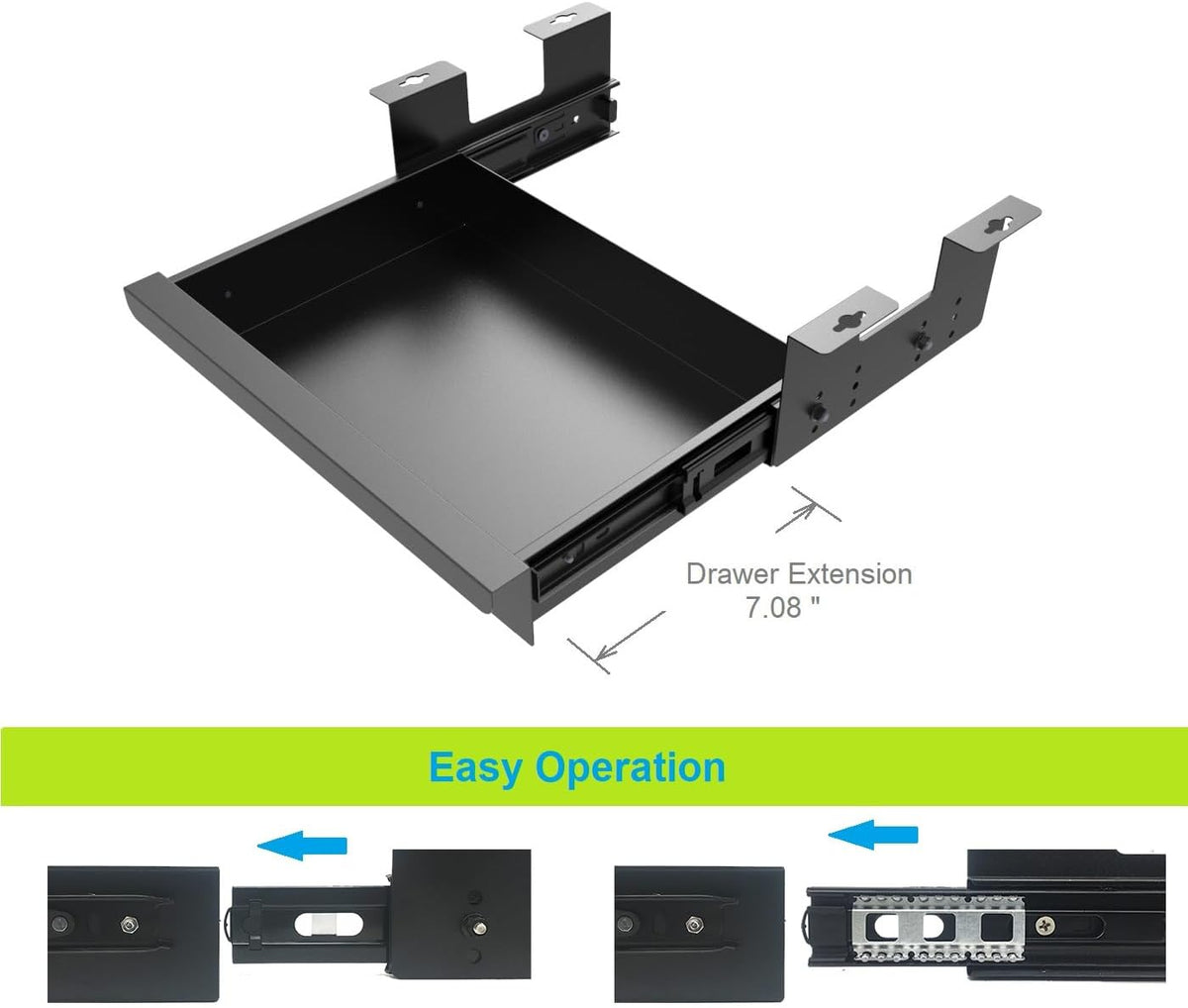 Under Desk Sliding Drawer for Office Desk or Table, Pull-out Storage Organizer for Sit-Stand Workstation with High Crosspiece under Desktop (Black)
