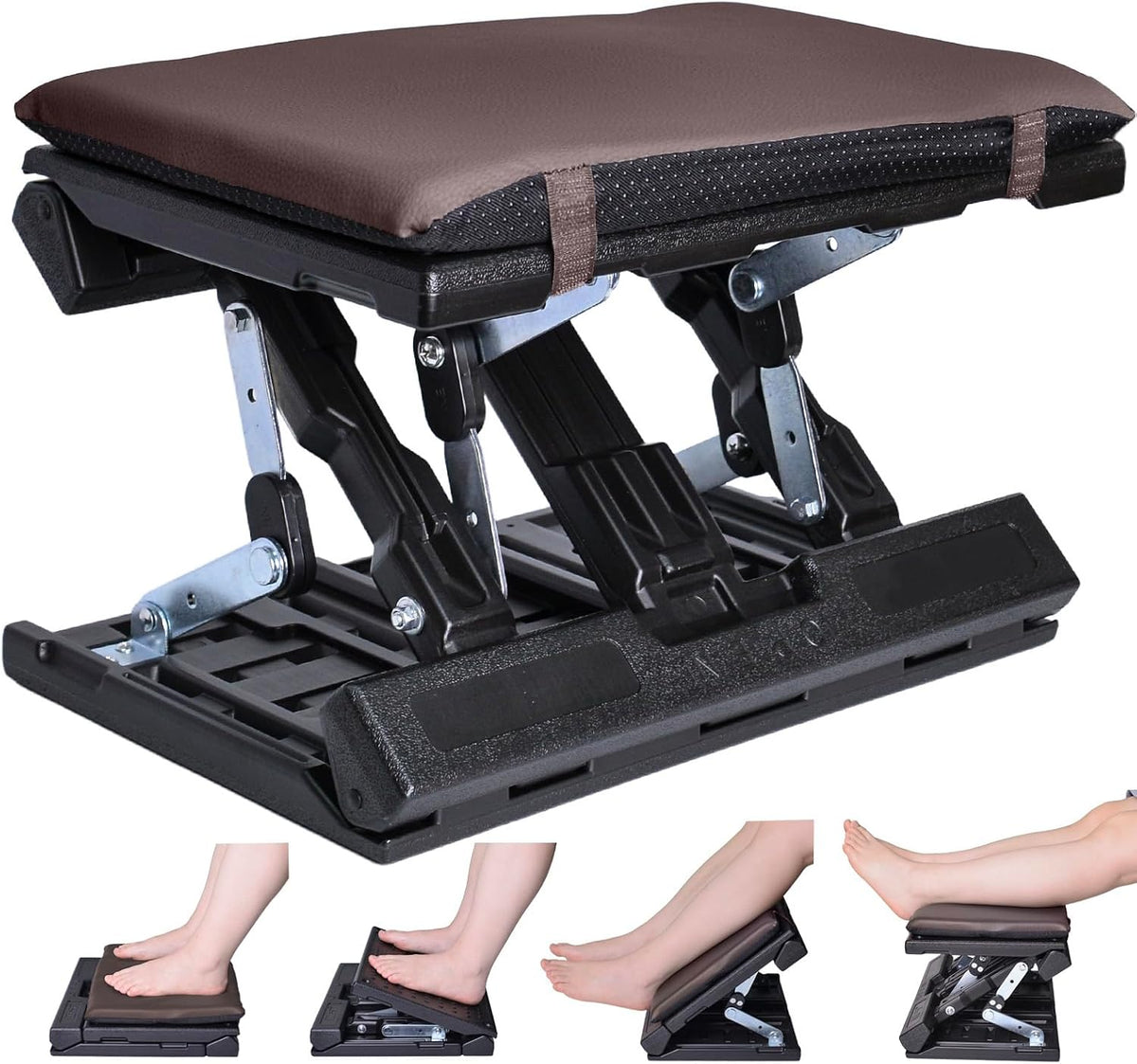 Foot Rest for Under Desk at Work Enlarged, Ergonomic Footrest with Adjustable Height and Angle, Foldable Foot Stool with Removable Pad Massage Beads for Office Gaming Chair Black