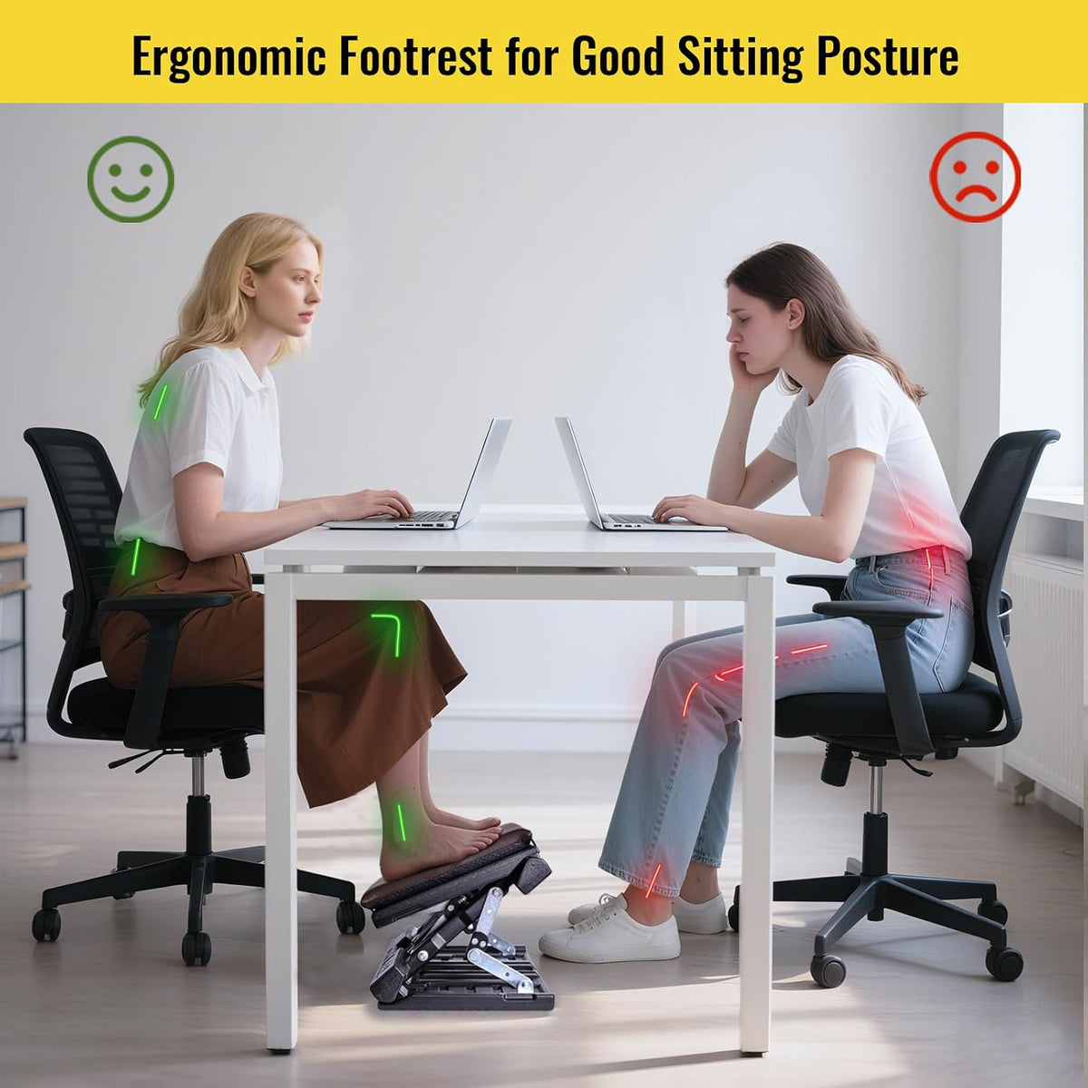 Foot Rest for Under Desk at Work Enlarged, Ergonomic Footrest with Adjustable Height and Angle, Foldable Foot Stool with Removable Pad Massage Beads for Office Gaming Chair Black