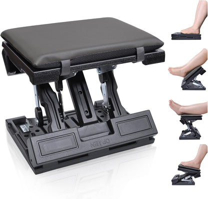 Foot Rest for Under Desk at Work Enlarged, Ergonomic Footrest with Adjustable Height and Angle, Foldable Foot Stool with Removable Pad Massage Beads for Office Gaming Chair Black