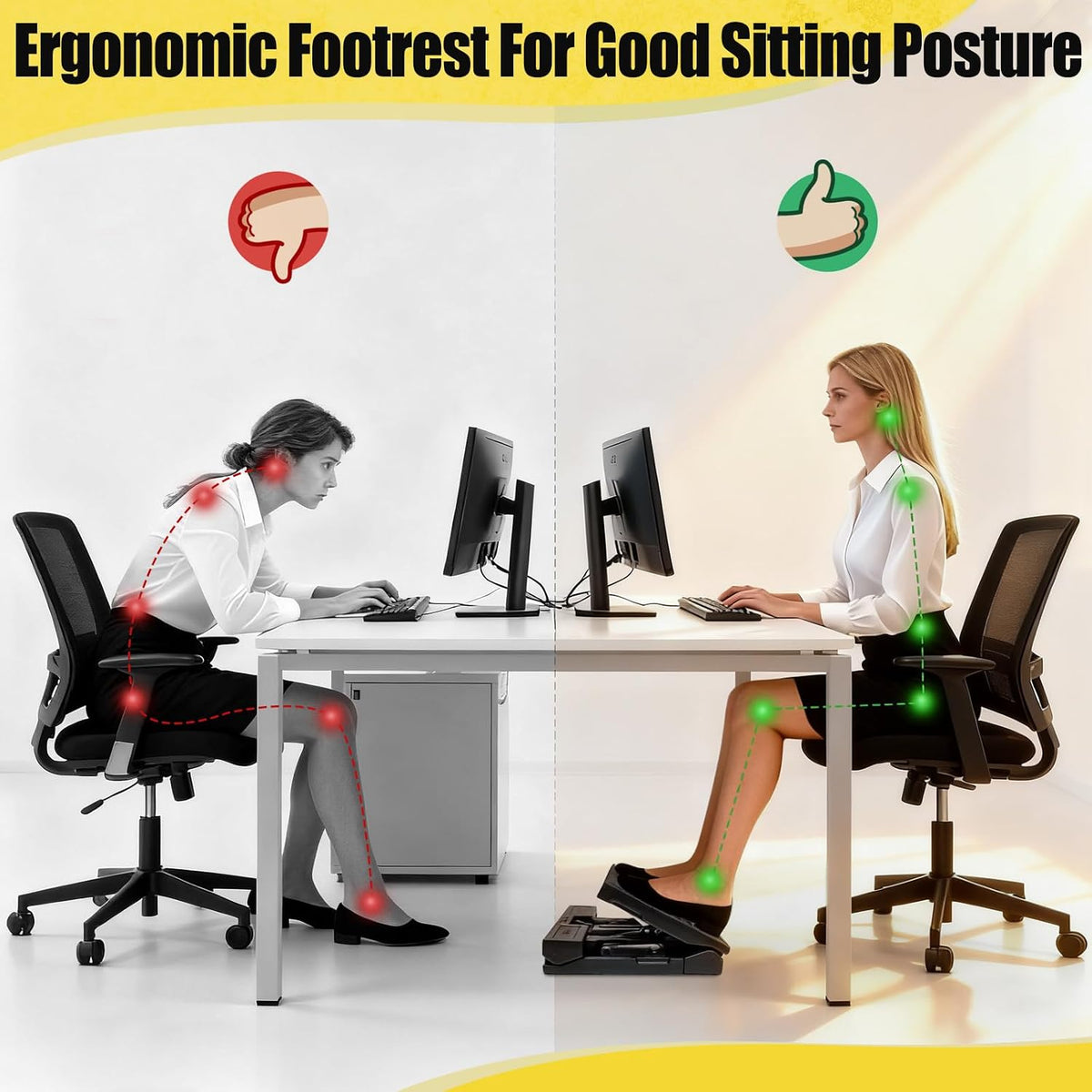 Foot Rest for Under Desk at Work Enlarged, Ergonomic Footrest with Adjustable Height and Angle, Foldable Foot Stool with Removable Pad Massage Beads for Office Gaming Chair Black
