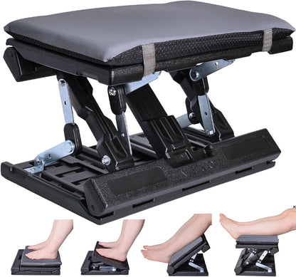 Foot Rest for Under Desk at Work Enlarged, Ergonomic Footrest with Adjustable Height and Angle, Foldable Foot Stool with Removable Pad Massage Beads for Office Gaming Chair Black