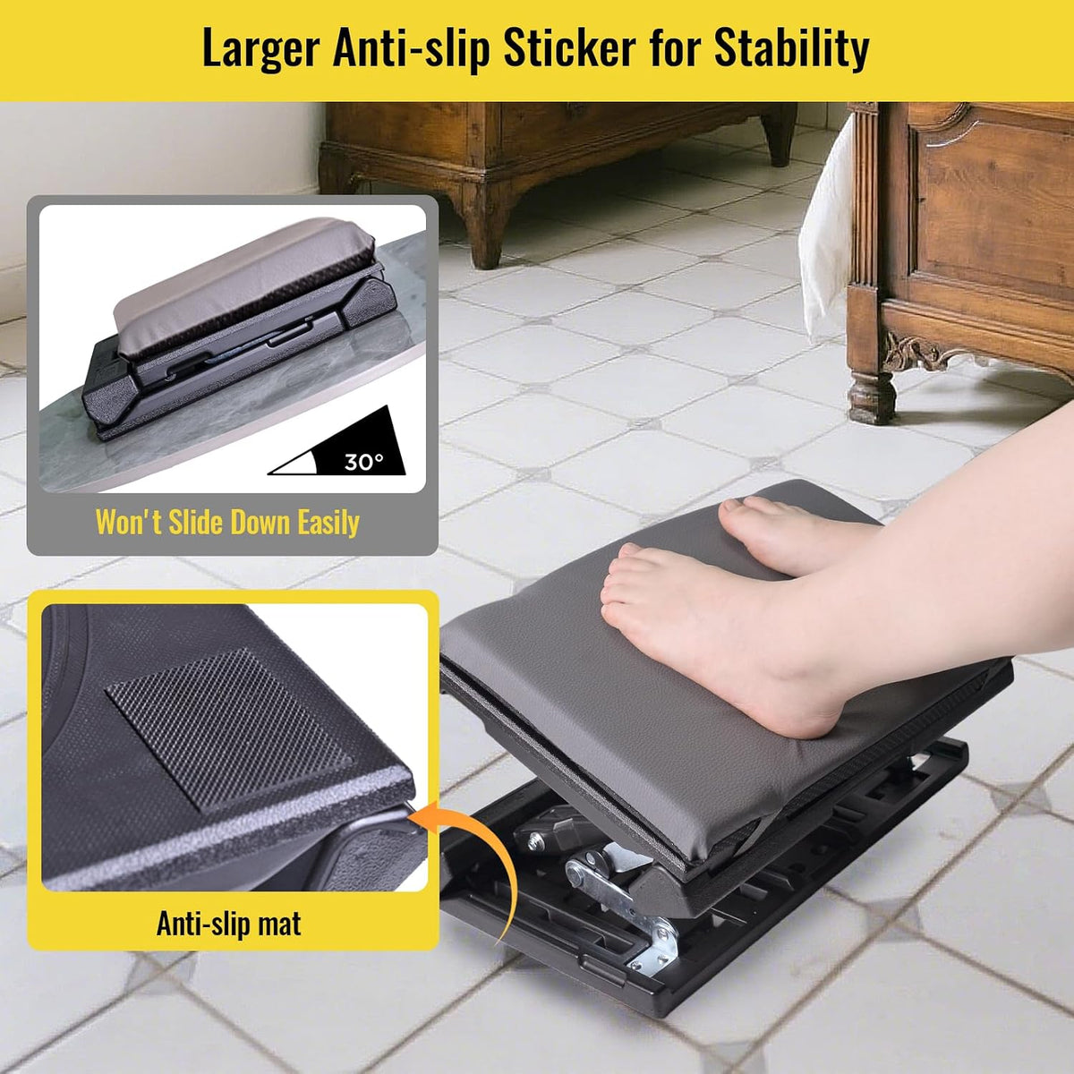 Foot Rest for Under Desk at Work Enlarged, Ergonomic Footrest with Adjustable Height and Angle, Foldable Foot Stool with Removable Pad Massage Beads for Office Gaming Chair Black
