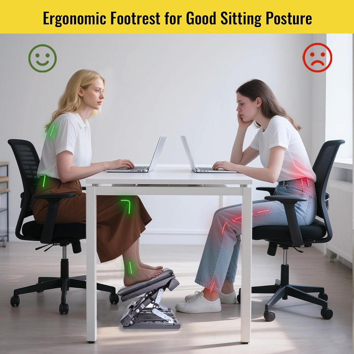 Foot Rest for Under Desk at Work Enlarged, Ergonomic Footrest with Adjustable Height and Angle, Foldable Foot Stool with Removable Pad Massage Beads for Office Gaming Chair Black
