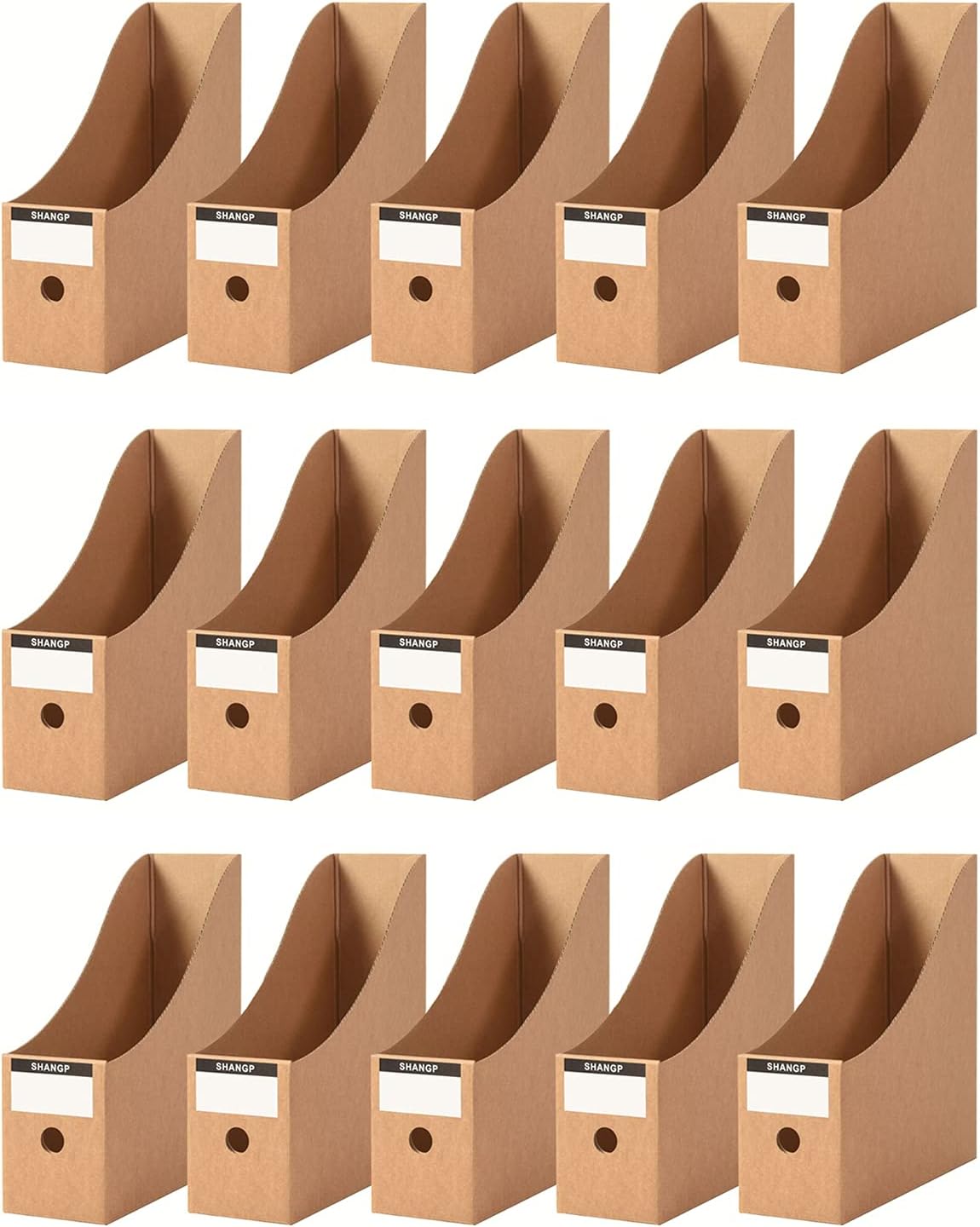 Foldable Desk File Holder Organizer Sturdy Cardboard Magazine Storage Box Document Rack with Blank Label Stickers for Home School Office (15, Brown)