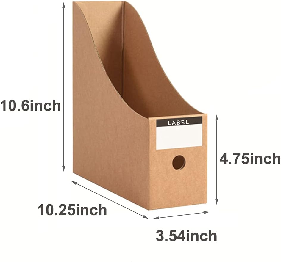 Foldable Desk File Holder Organizer Sturdy Cardboard Magazine Storage Box Document Rack with Blank Label Stickers for Home School Office (15, Brown)