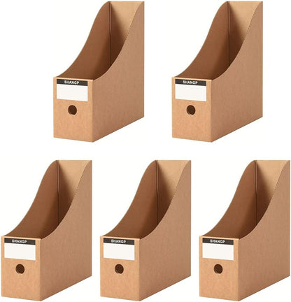 Foldable Desk File Holder Organizer Sturdy Cardboard Magazine Storage Box Document Rack with Blank Label Stickers for Home School Office (15, Brown)
