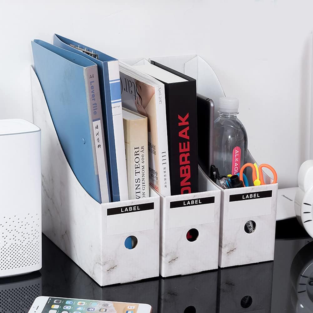 Foldable Desk File Holder Organizer Sturdy Cardboard Magazine Storage Box Document Rack with Blank Label Stickers for Home School Office (15, Brown)