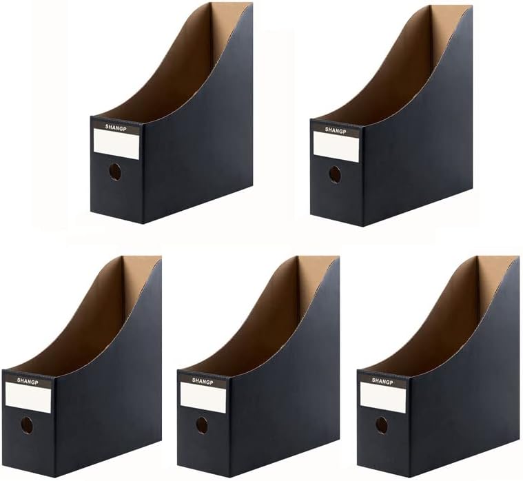 Foldable Desk File Holder Organizer Sturdy Cardboard Magazine Storage Box Document Rack with Blank Label Stickers for Home School Office (15, Brown)
