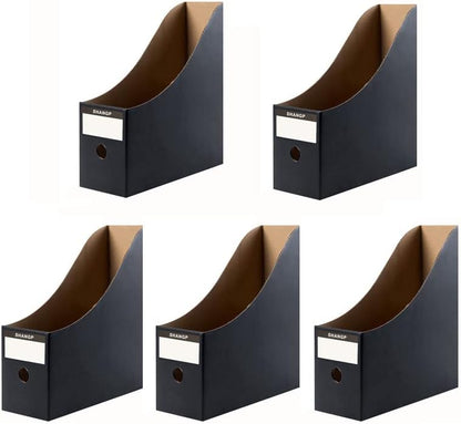 Foldable Desk File Holder Organizer Sturdy Cardboard Magazine Storage Box Document Rack with Blank Label Stickers for Home School Office (15, Brown)
