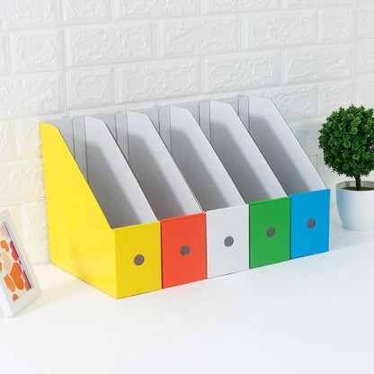 Foldable Desk File Holder Organizer Sturdy Cardboard Magazine Storage Box Document Rack with Blank Label Stickers for Home School Office (15, Brown)