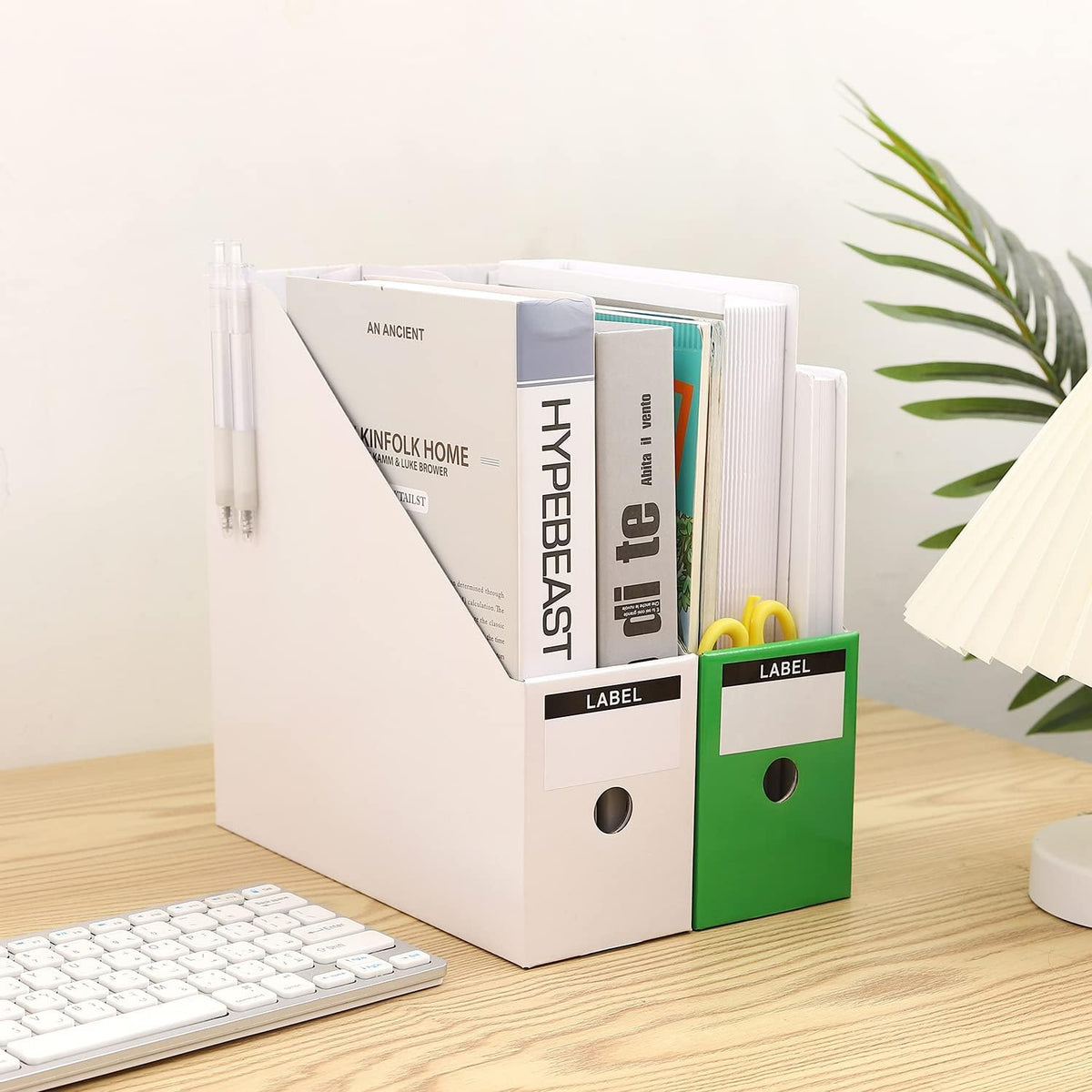 Foldable Desk File Holder Organizer Sturdy Cardboard Magazine Storage Box Document Rack with Blank Label Stickers for Home School Office (15, Brown)