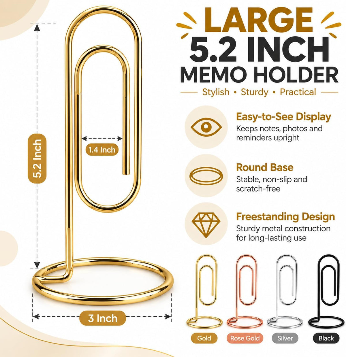 4 Pack 5.2 Inch Jumbo Memo Holders, Metal Desk Paper Clips