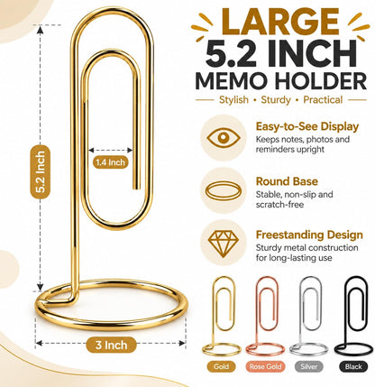 4 Pack 5.2 Inch Jumbo Memo Holders, Metal Desk Paper Clips