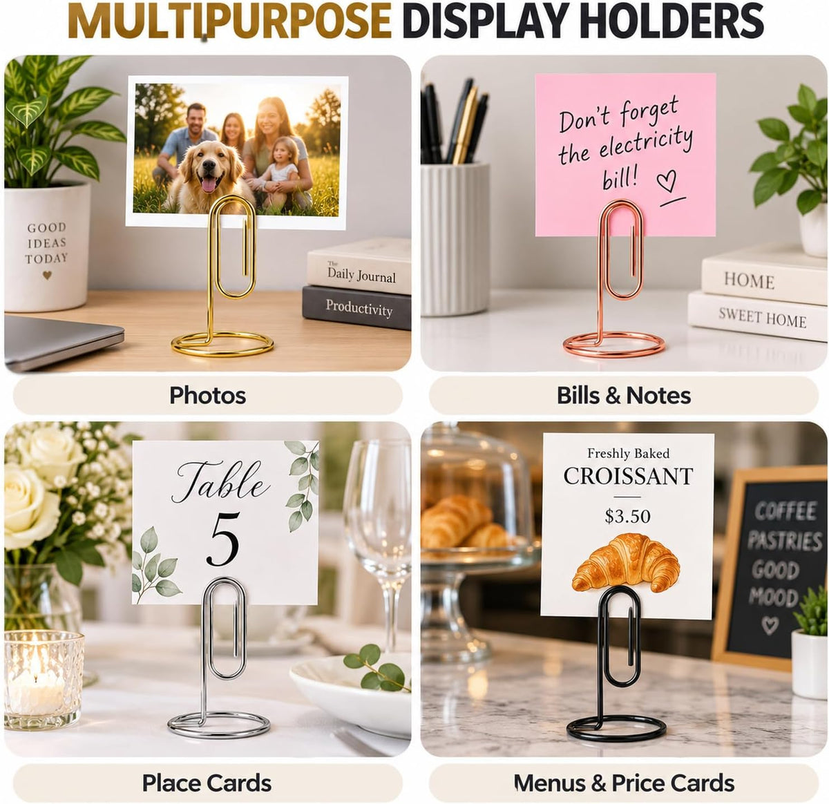 4 Pack 5.2 Inch Jumbo Memo Holders, Metal Desk Paper Clips