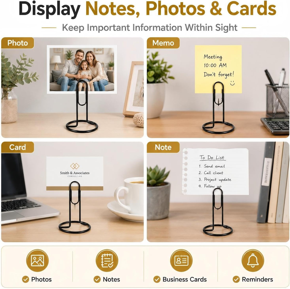 4 Pack 5.2 Inch Jumbo Memo Holders, Metal Desk Paper Clips