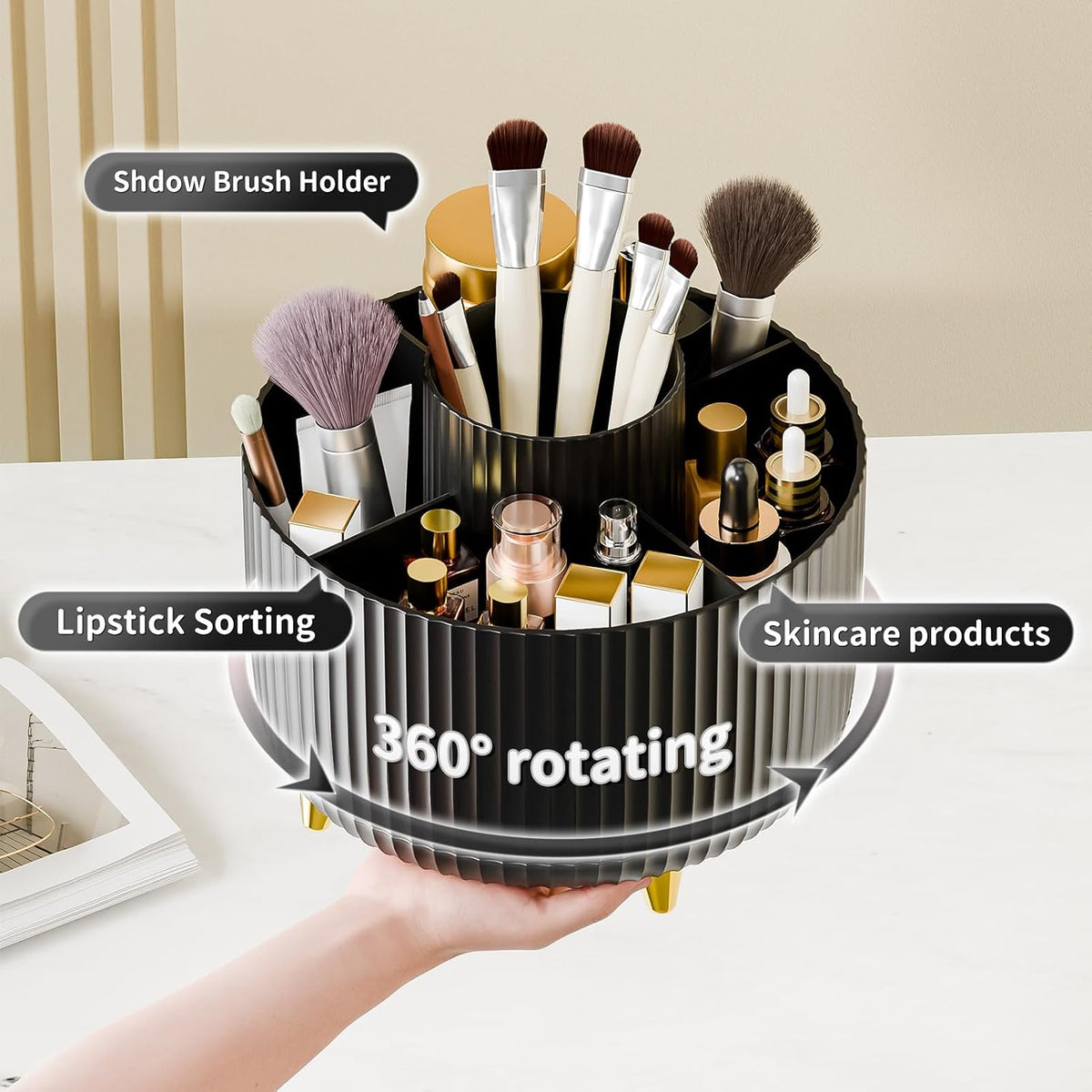 360° Rotate Makeup Brush Holder Organizer, Makeup Organizers Countertop, Makeup organization and Skincare Storage for Vanity, Desktop, Bathroom (White)
