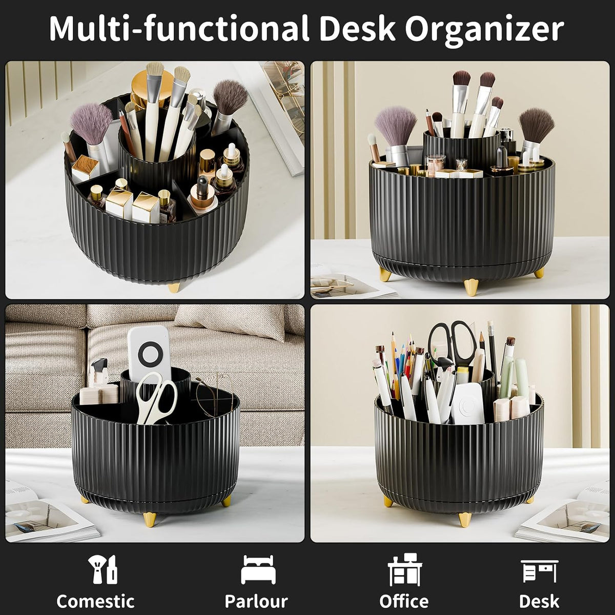 360° Rotate Makeup Brush Holder Organizer, Makeup Organizers Countertop, Makeup organization and Skincare Storage for Vanity, Desktop, Bathroom (White)