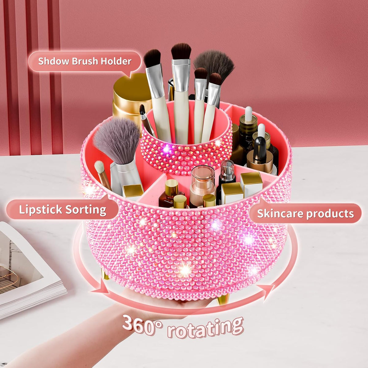360° Rotate Makeup Brush Holder Organizer, Makeup Organizers Countertop, Makeup organization and Skincare Storage for Vanity, Desktop, Bathroom (White)