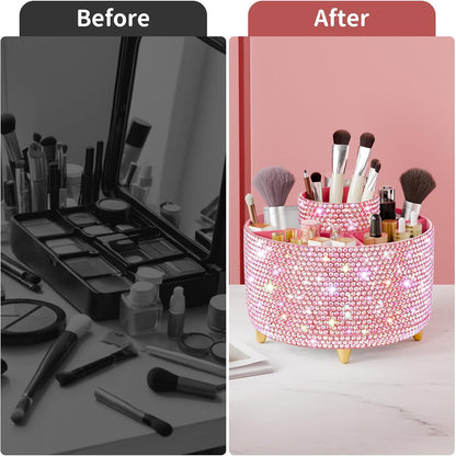 360° Rotate Makeup Brush Holder Organizer, Makeup Organizers Countertop, Makeup organization and Skincare Storage for Vanity, Desktop, Bathroom (White)