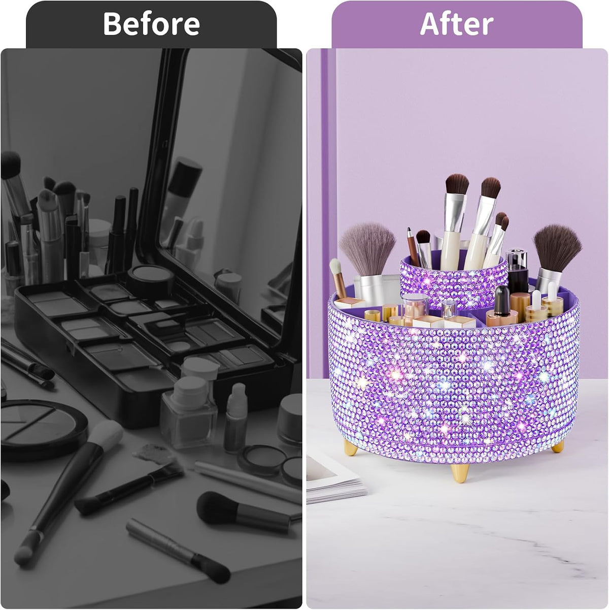 360° Rotate Makeup Brush Holder Organizer, Makeup Organizers Countertop, Makeup organization and Skincare Storage for Vanity, Desktop, Bathroom (White)