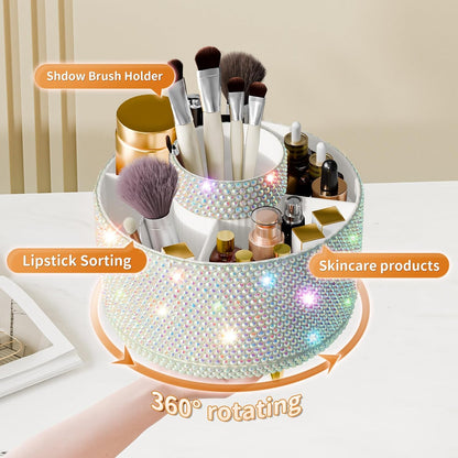 360° Rotate Makeup Brush Holder Organizer, Makeup Organizers Countertop, Makeup organization and Skincare Storage for Vanity, Desktop, Bathroom (White)