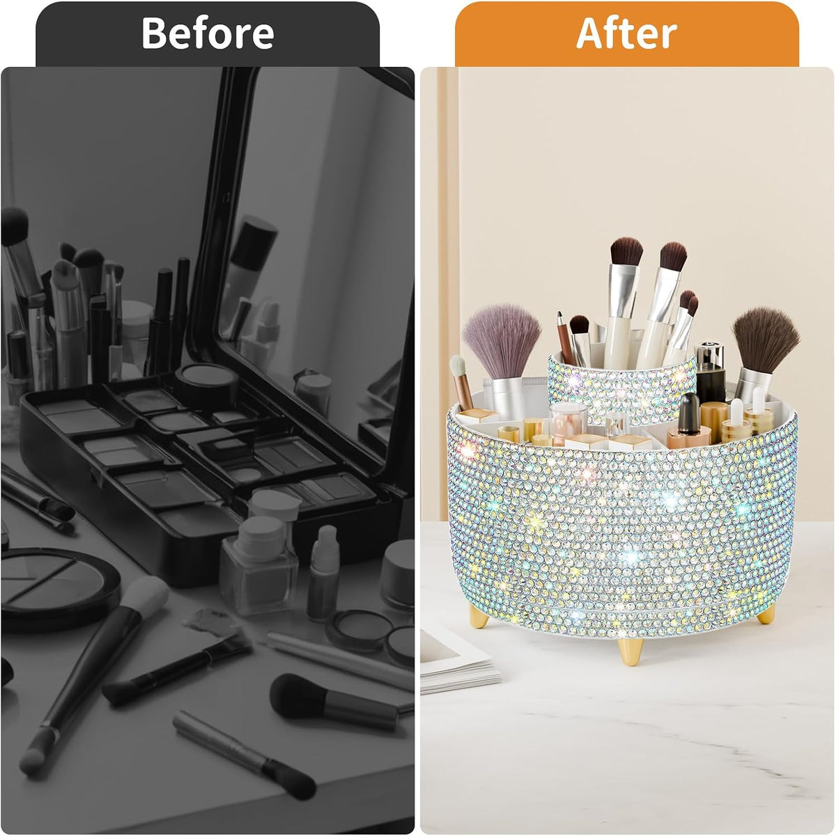 360° Rotate Makeup Brush Holder Organizer, Makeup Organizers Countertop, Makeup organization and Skincare Storage for Vanity, Desktop, Bathroom (White)