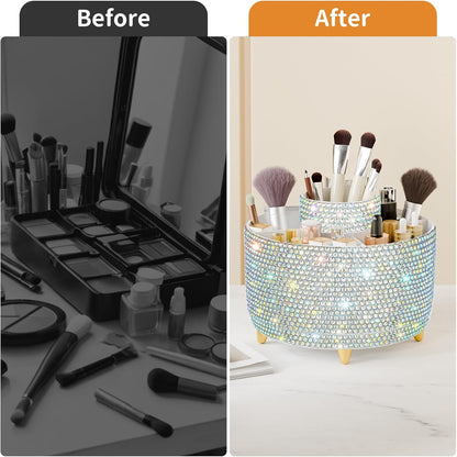360° Rotate Makeup Brush Holder Organizer, Makeup Organizers Countertop, Makeup organization and Skincare Storage for Vanity, Desktop, Bathroom (White)
