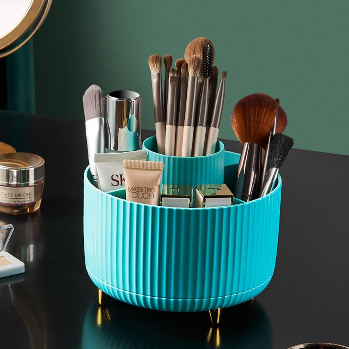 360° Rotate Makeup Brush Holder Organizer, Makeup Organizers Countertop, Makeup organization and Skincare Storage for Vanity, Desktop, Bathroom (White)