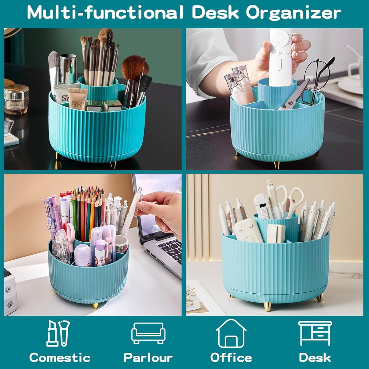 360° Rotate Makeup Brush Holder Organizer, Makeup Organizers Countertop, Makeup organization and Skincare Storage for Vanity, Desktop, Bathroom (White)