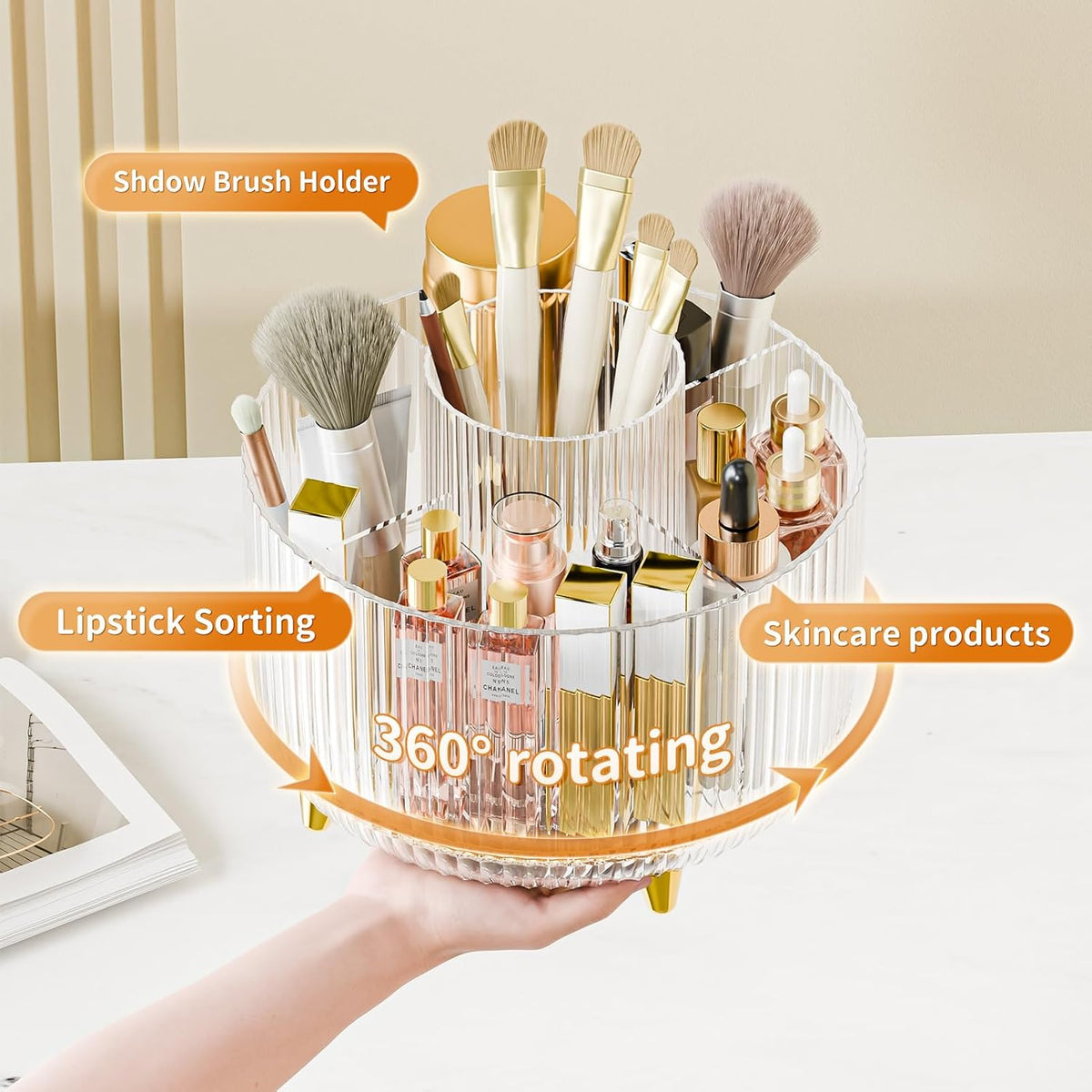 360° Rotate Makeup Brush Holder Organizer, Makeup Organizers Countertop, Makeup organization and Skincare Storage for Vanity, Desktop, Bathroom (White)