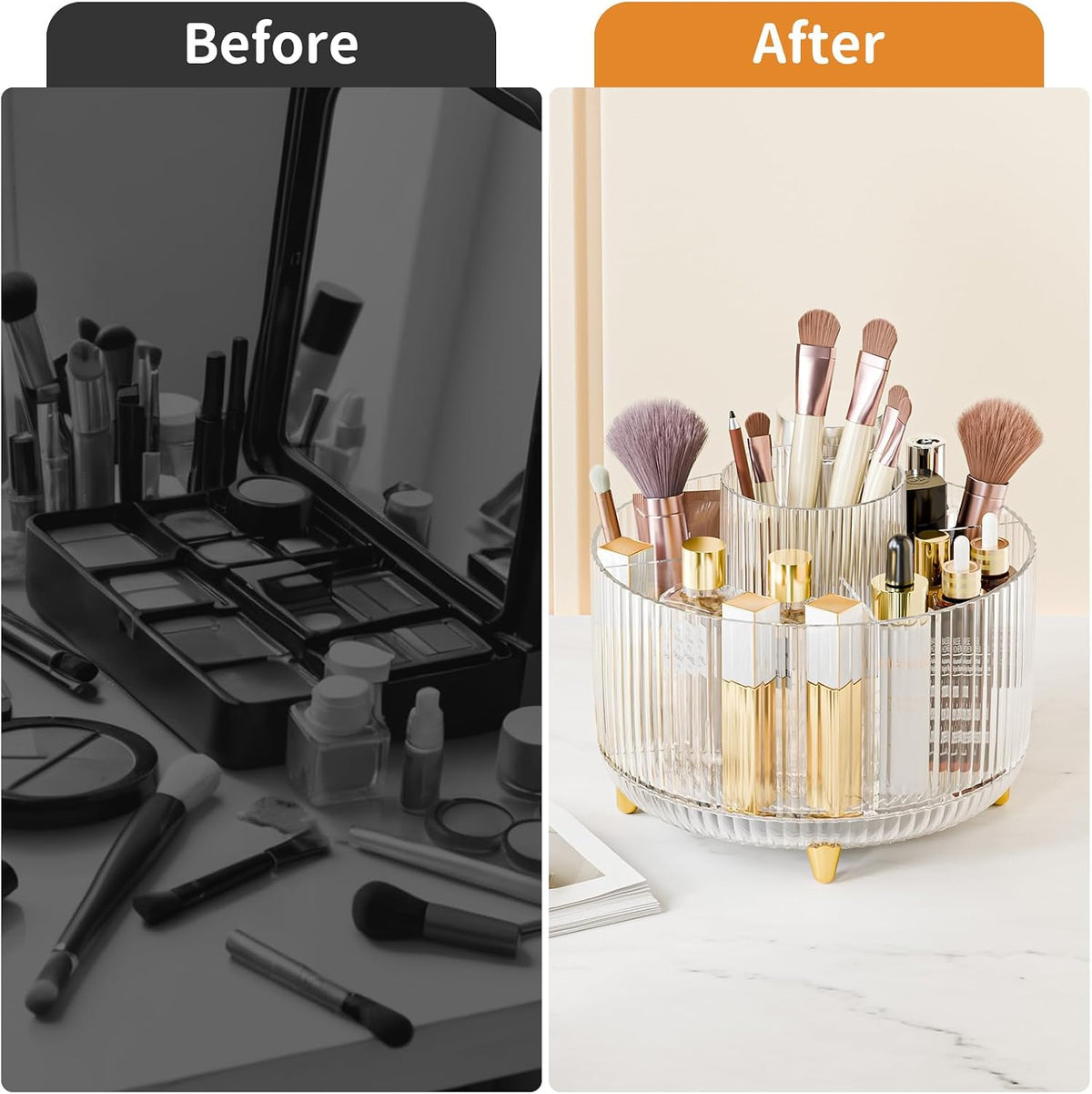 360° Rotate Makeup Brush Holder Organizer, Makeup Organizers Countertop, Makeup organization and Skincare Storage for Vanity, Desktop, Bathroom (White)