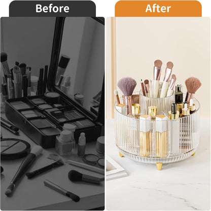360° Rotate Makeup Brush Holder Organizer, Makeup Organizers Countertop, Makeup organization and Skincare Storage for Vanity, Desktop, Bathroom (White)