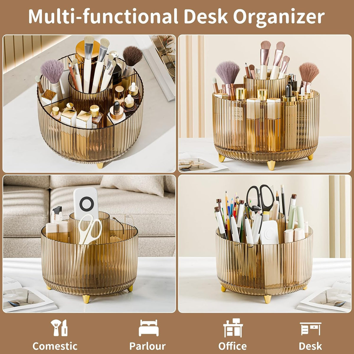 360° Rotate Makeup Brush Holder Organizer, Makeup Organizers Countertop, Makeup organization and Skincare Storage for Vanity, Desktop, Bathroom (White)