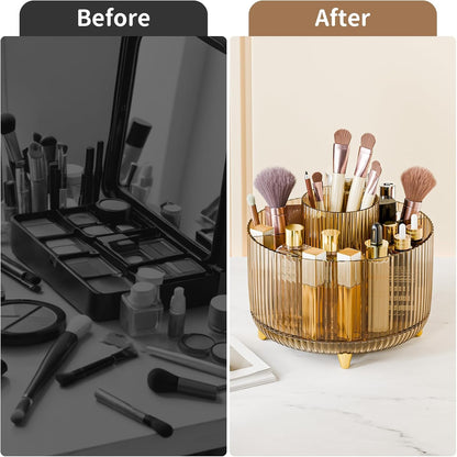 360° Rotate Makeup Brush Holder Organizer, Makeup Organizers Countertop, Makeup organization and Skincare Storage for Vanity, Desktop, Bathroom (White)