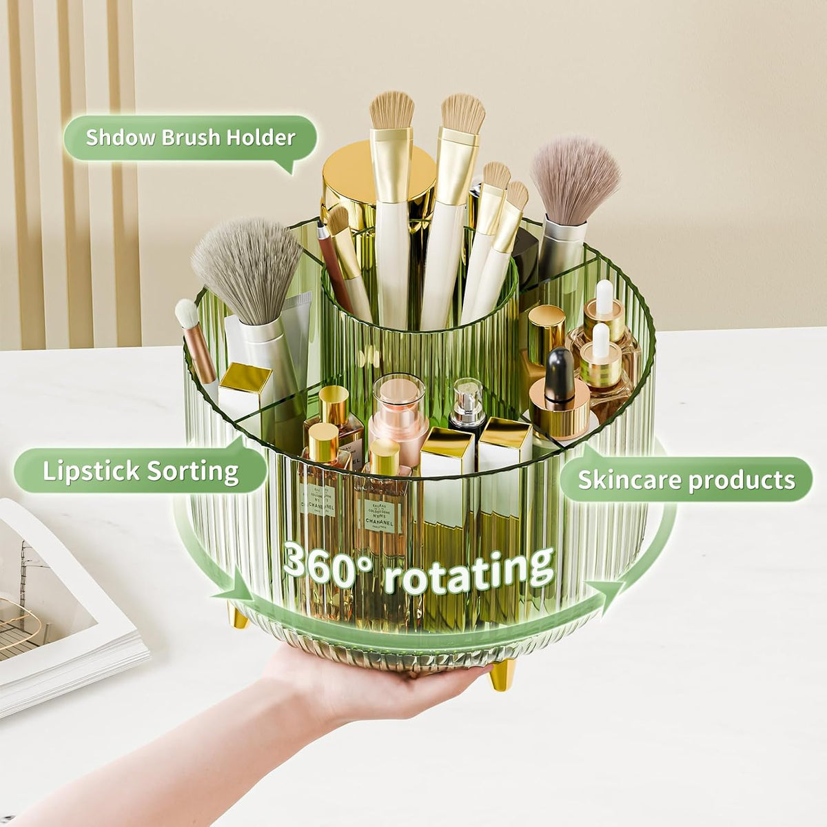 360° Rotate Makeup Brush Holder Organizer, Makeup Organizers Countertop, Makeup organization and Skincare Storage for Vanity, Desktop, Bathroom (White)