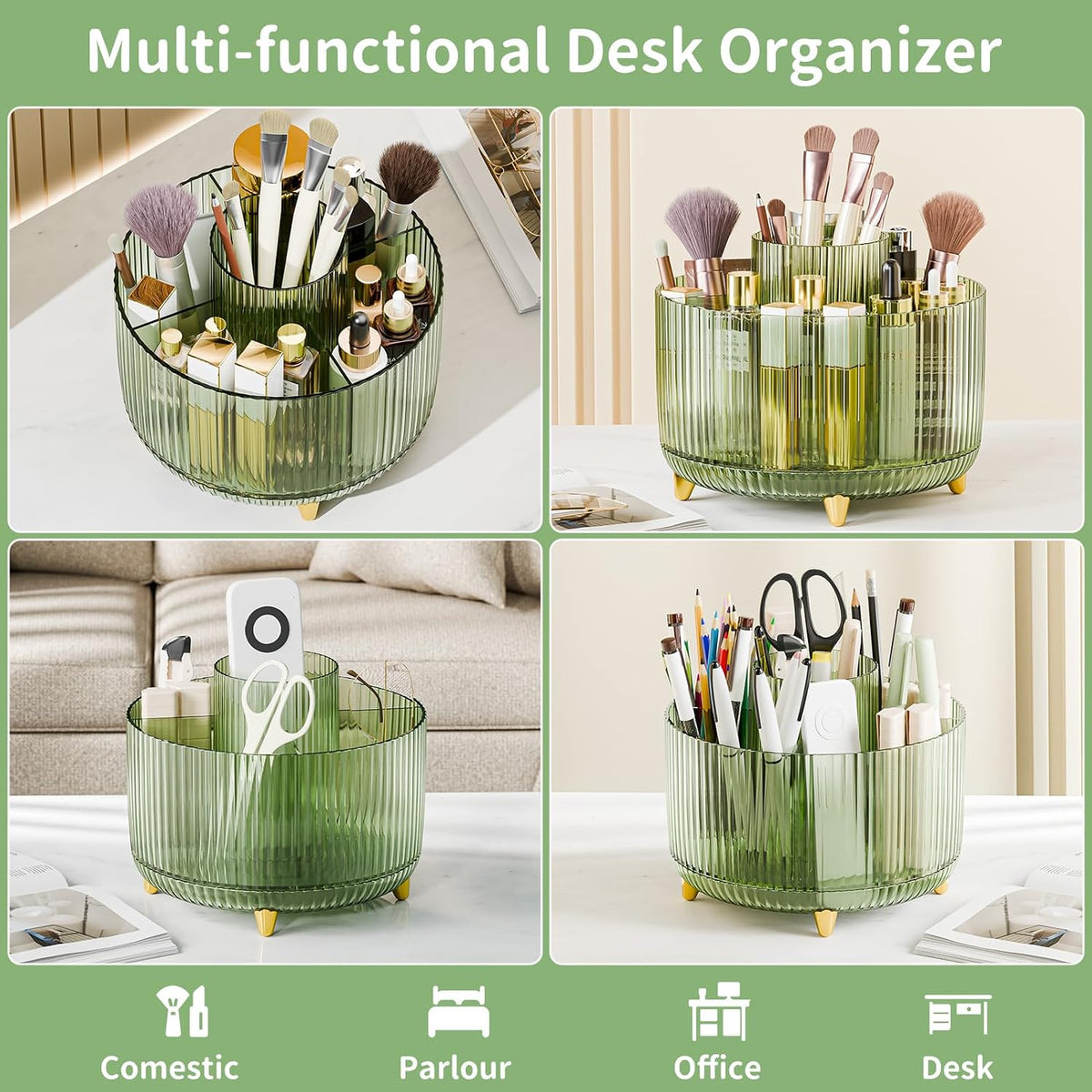 360° Rotate Makeup Brush Holder Organizer, Makeup Organizers Countertop, Makeup organization and Skincare Storage for Vanity, Desktop, Bathroom (White)
