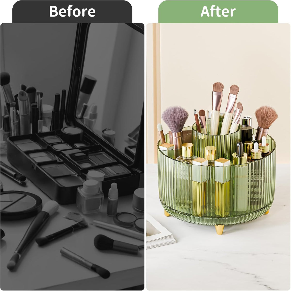 360° Rotate Makeup Brush Holder Organizer, Makeup Organizers Countertop, Makeup organization and Skincare Storage for Vanity, Desktop, Bathroom (White)