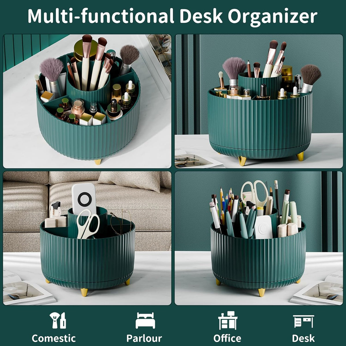 360° Rotate Makeup Brush Holder Organizer, Makeup Organizers Countertop, Makeup organization and Skincare Storage for Vanity, Desktop, Bathroom (White)